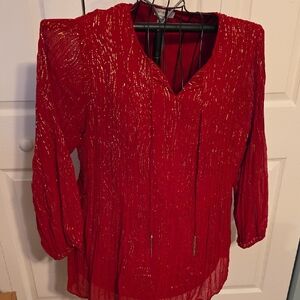 Red Shimmer w/ Gold Metallic Accents Blouse/ Size 1X/ New/By Catherines/ Festive